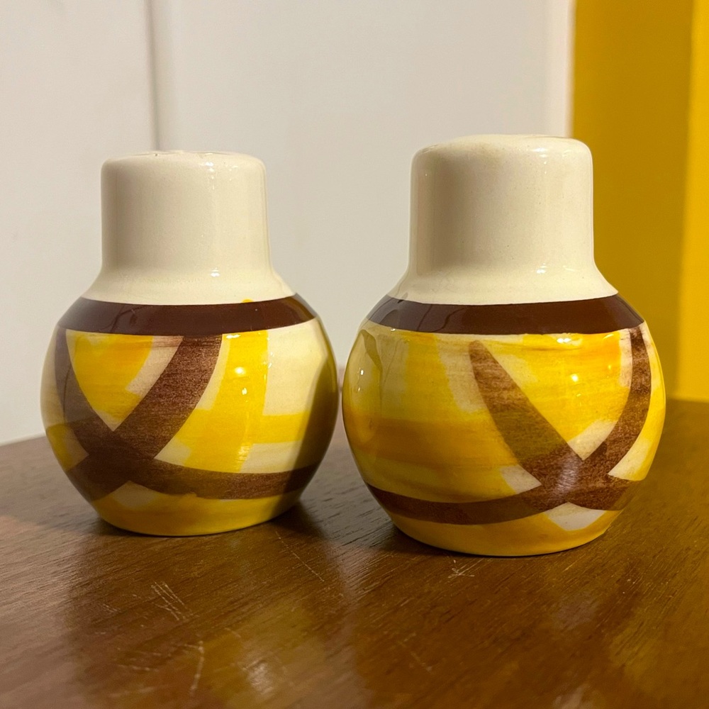 Vintage Vernonware Organdie Salt and Pepper Shakers Hand Painted CA Pottery